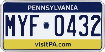 PA license plate MYF0432