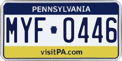 PA license plate MYF0446