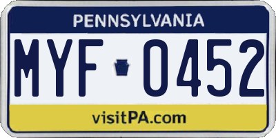 PA license plate MYF0452