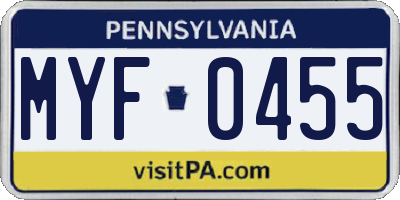 PA license plate MYF0455