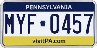 PA license plate MYF0457