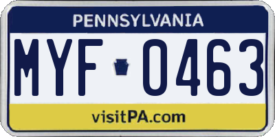 PA license plate MYF0463