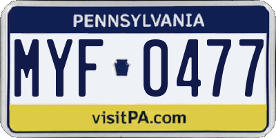 PA license plate MYF0477