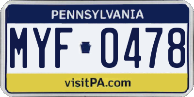 PA license plate MYF0478
