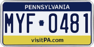 PA license plate MYF0481