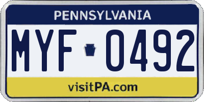 PA license plate MYF0492
