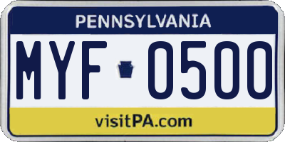 PA license plate MYF0500