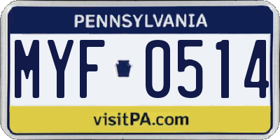 PA license plate MYF0514