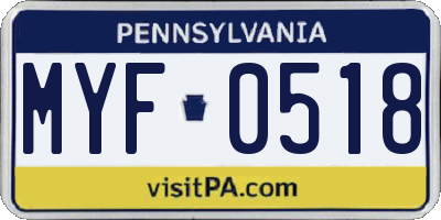 PA license plate MYF0518