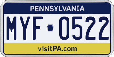 PA license plate MYF0522