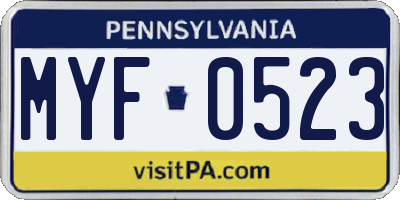 PA license plate MYF0523