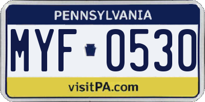 PA license plate MYF0530