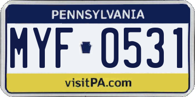 PA license plate MYF0531