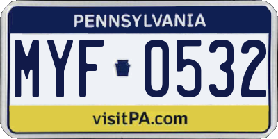 PA license plate MYF0532