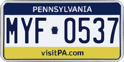 PA license plate MYF0537