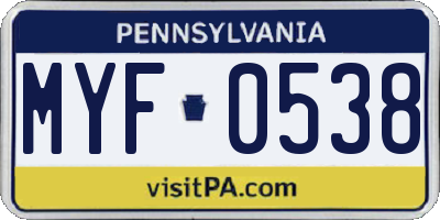 PA license plate MYF0538