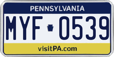 PA license plate MYF0539