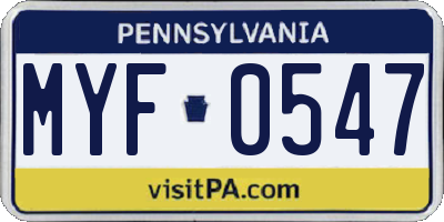 PA license plate MYF0547