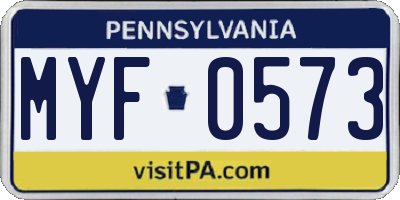 PA license plate MYF0573