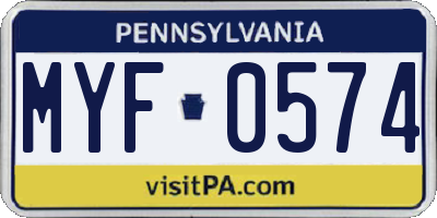 PA license plate MYF0574