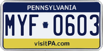 PA license plate MYF0603