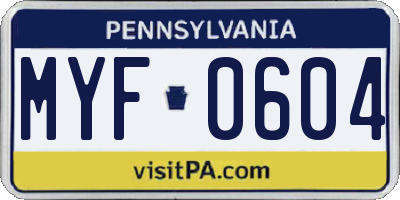 PA license plate MYF0604