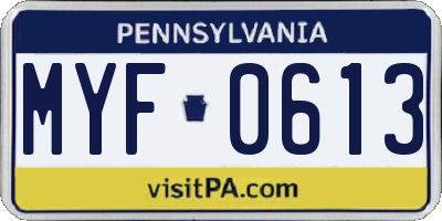 PA license plate MYF0613