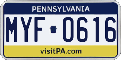 PA license plate MYF0616
