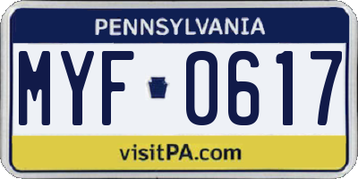 PA license plate MYF0617