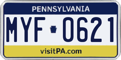 PA license plate MYF0621