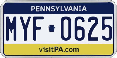 PA license plate MYF0625