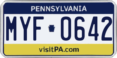 PA license plate MYF0642