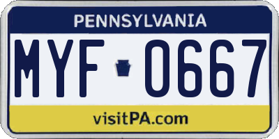 PA license plate MYF0667