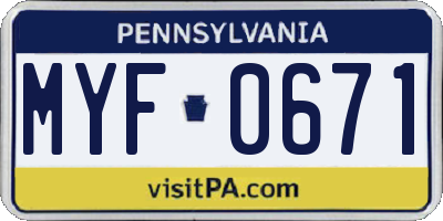 PA license plate MYF0671