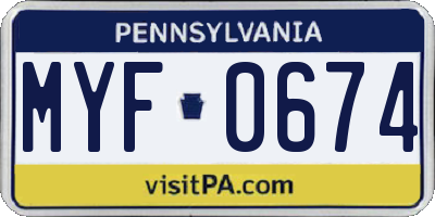 PA license plate MYF0674