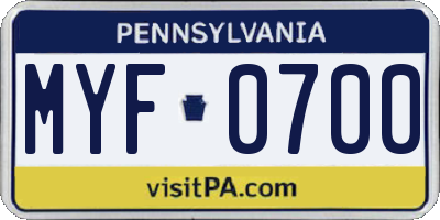 PA license plate MYF0700