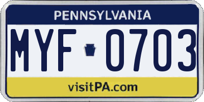 PA license plate MYF0703
