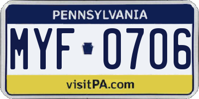 PA license plate MYF0706