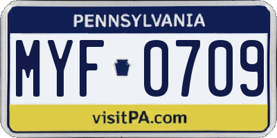 PA license plate MYF0709