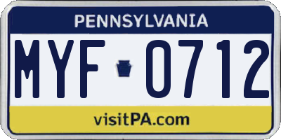 PA license plate MYF0712