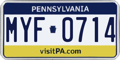 PA license plate MYF0714