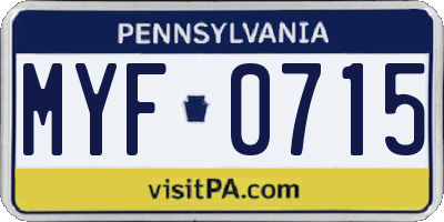 PA license plate MYF0715