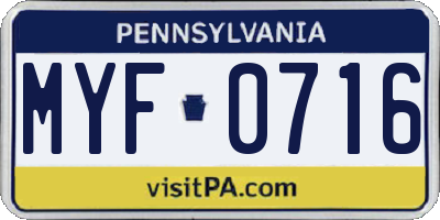 PA license plate MYF0716
