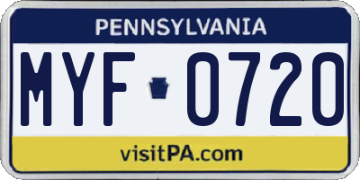 PA license plate MYF0720