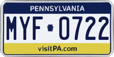 PA license plate MYF0722