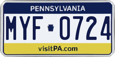 PA license plate MYF0724