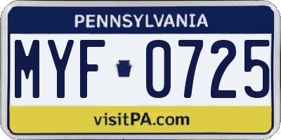 PA license plate MYF0725