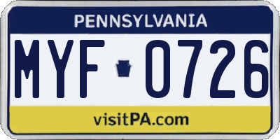 PA license plate MYF0726