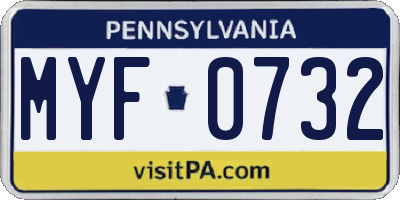 PA license plate MYF0732
