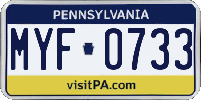 PA license plate MYF0733